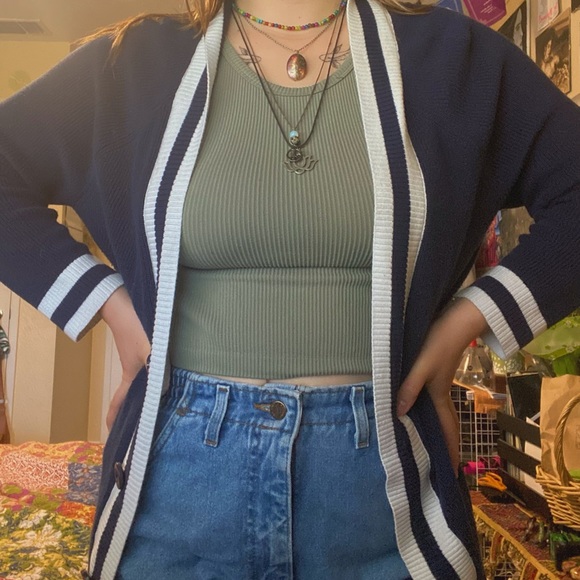 blue and white striped cardigan with buttons! 🪩💟 - Picture 4 of 5
